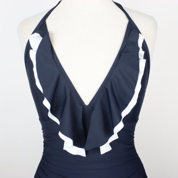Tommy Hilfiger Womens Size 4 Ruffle Front Halter One-Piece Swimsuit - Picture 3 of 5